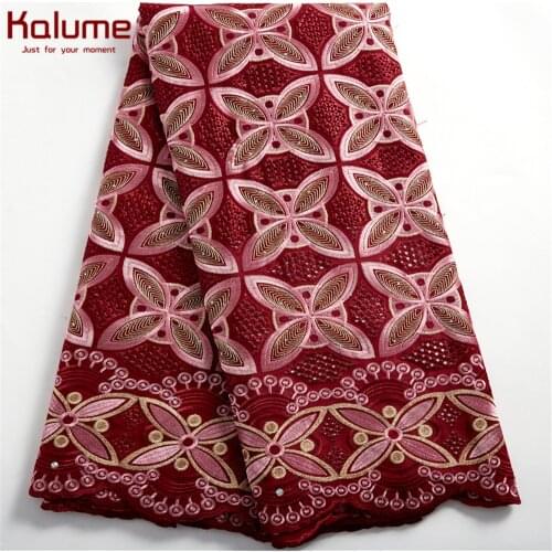 Kalume African Swiss Lace Fabric 5 Yard Red Swiss Lace Fabric With Stones African Swiss Voile Lace Fabric For Diy Dress F2480
