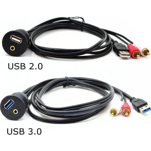 Car Dashboard Flush Mount Panel USB 2.0 USB 3.0 3.5mm AUX RCA Extension Flush Mount Male to Female Cable Car Styling Dashboard