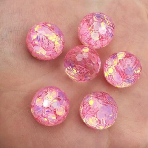 Shiny 6pcs Resin Glitter Cute Pink Half Bead Flatback Rhinestone Appliques DIY Wedding Scrapbook Ornament Craft SF807