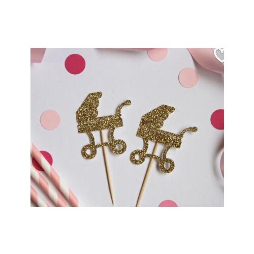 Glitter Gender Reveal Cupcake Toppers - Carriage baby shower baptism wedding Ballet Birthday, Dance Party Decor