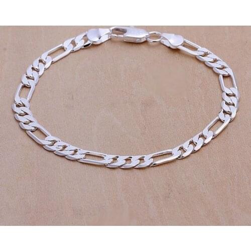 925 Sterling silver Bracelet 6mm chain Wedding nice gift solid for men women Jewelry fashion beautiful Bracelet 20cm 8inch
