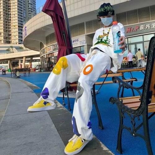 Casual Pants Sweatpants Men Hip Hop Long White Pants Casual High Waist Straight Trousers Graffiti Letters Pant Boys Streetwear
