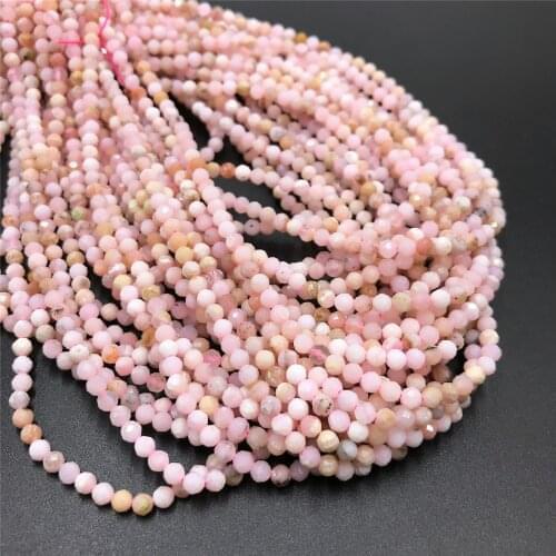 Micro Faceted Natural Pink Opal Stone Beads 2mm 3mm 4mm Small Loose Spacer Beads for DIY Jewelry Making Bracelet Wholesale
