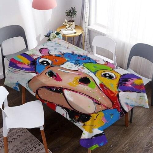 Custom Table Cover Cow Art Paint Pattern Coffee Tablecloth Picnic Table Cloth Birthday Party Dinner For Home Decoration