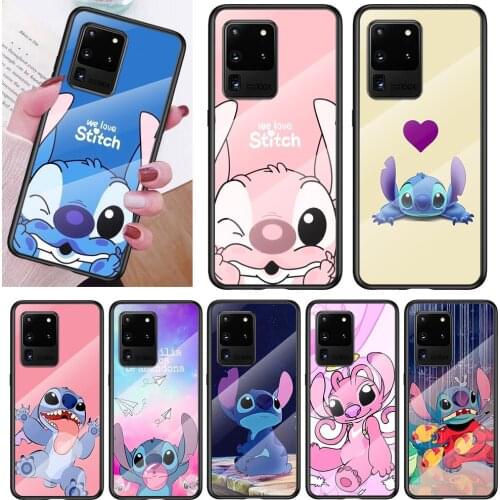 Tempered Glass Cover Disney Cute Lilo Stitch For Samsung Note 20 Ultra Note 10 Lite Plus 5G Note 8 Note 9 Phone Case