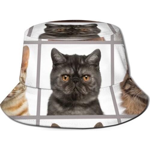 CINESSD New Fashion Bucket Hats Fisherman Caps For Women Men Gorras Summer Funny Cat Heads