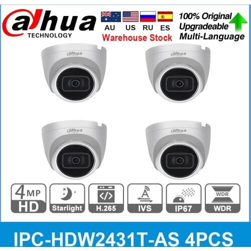 Dahua Original IPC-HDW2431T-AS-S2 4MP POE Built in MiC SD Card Slot H.265 IP67 30M IR Starlight IVS Upgradeable Camera 4PCS/LOT