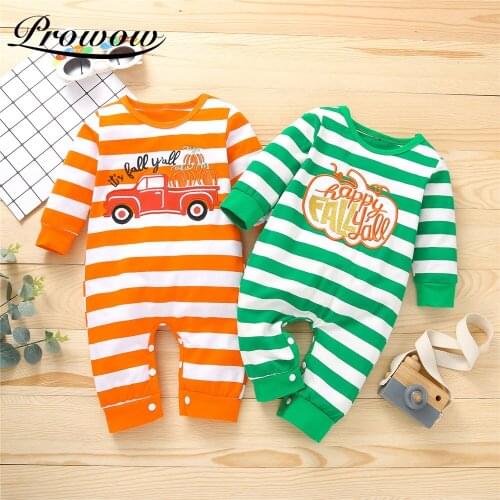 Prowow Stripe Baby Halloween Costume Pumpkin Babys Rompers Festival Newborn Jumpsuit For Kids Clothes Winter Baby Boys Overalls