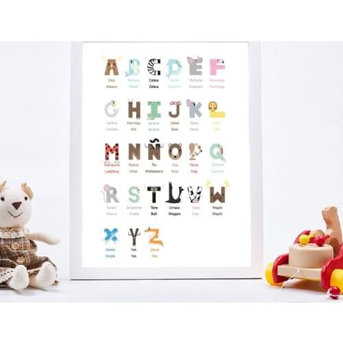 Spanish Alphabet Animal Graphic Art Canvas Painting Nursery Wall Picture Spain Education Poster Print Kids Room Wall Art Decor