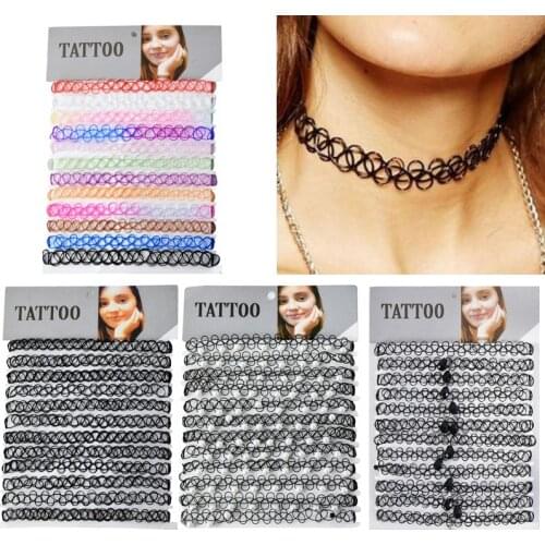 12pcs Wholesale Gothic Fishline Choker Necklaces For Women Teens Girls Stretchable Punk Elastic Hollow Necklace Fashion Jewelry