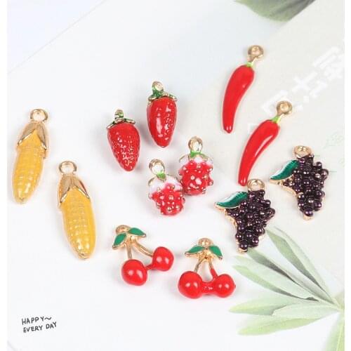 MRHUANG 10pcs Corn Dragon fruit grape chili Strawberry Enamel Charms Pendant fit bracelet DIY Fashion Jewelry Accessories
