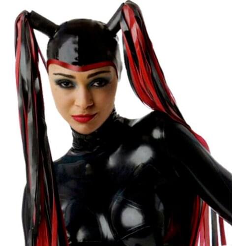 Latex Hood Open Face with Double Latex Wigs Handmade Performance Rubber Mask adult toys harness