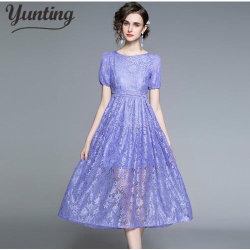 Summer Embroidery Lace Dress Fashion Vintage New Arrival Hollow Out Luxury Elegant Slim Women Evening Party Dresses