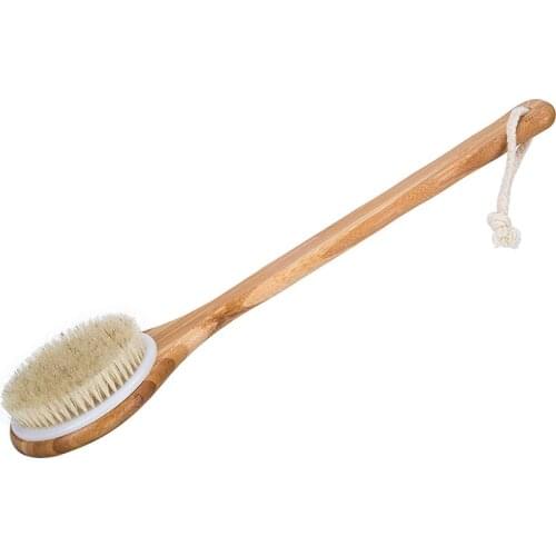 Best Bath Dry Body Brush -Natural Boar Bristles Shower Back Scrubber With Long Handle For Cellulite, Exfoliation, Detox
