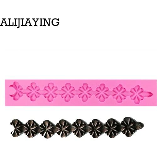 M0800 Long lace flower Pattern shaped 3D silicone cake fondant mold, cake decoration tools chocolate moulds Kitchen accessories