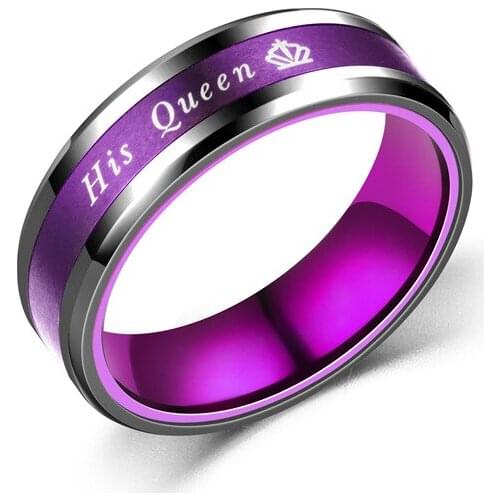 Fashion New Couple Titanium Steel Ring Room Black Room Purple HerKing His Queen Couple ring
