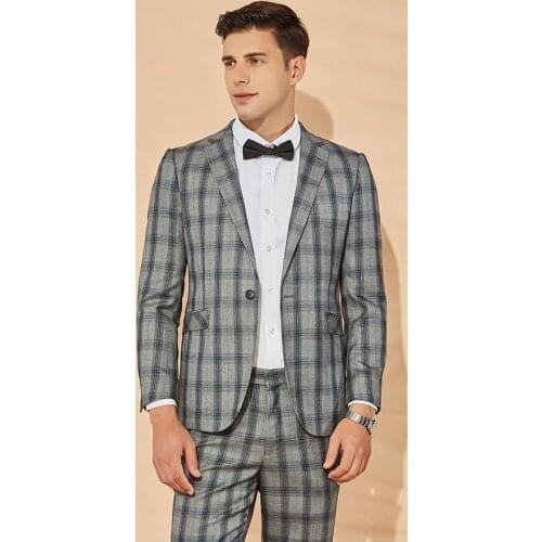 Plaid Two Piece Men Suits Blazer+Pants 2020 Casual Mens Suits Slim Fit with One Button
