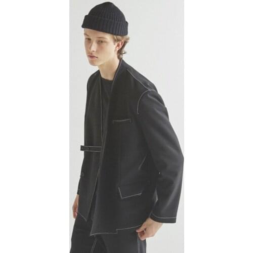 S-7XL!!2020 mens jacket simple V collar without collar line white line slim jacket