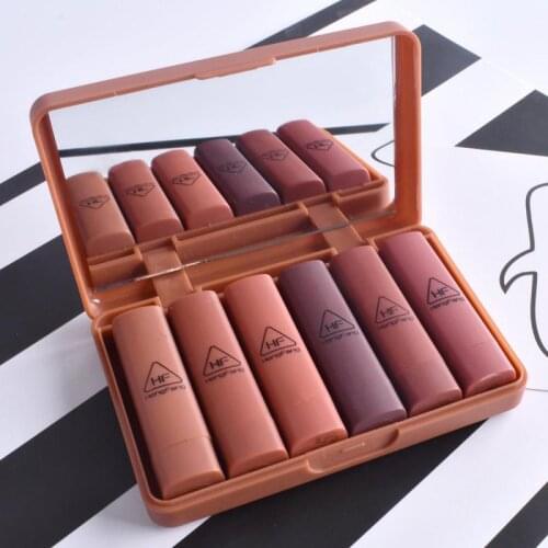 6 Pcs Set Pumpkin Matte Long-lasting Lipstick Waterproof Lips Makeup Lip Balm Cosmetics Gift Kit TSLM1