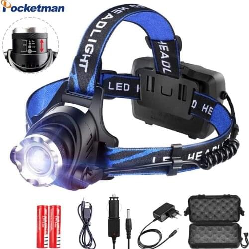 Headlamps 18000lumens Led Headlamp L2/T6 Zoomable Headlight Head Torch Flashlight Head lamp by 18650 battery for Fishing Hunting