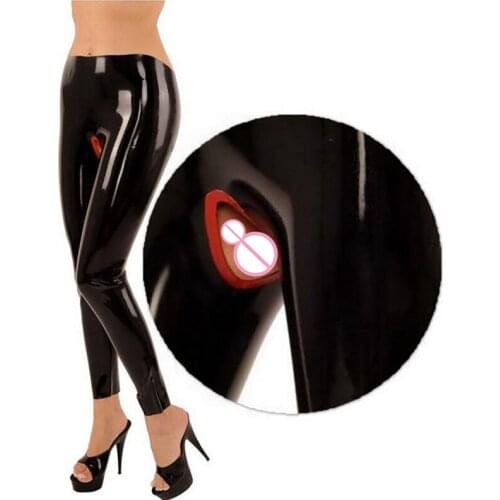 Nature Hand Made Black Women Latex Pants Rubber Long Trousers Open Crotch Custom Made