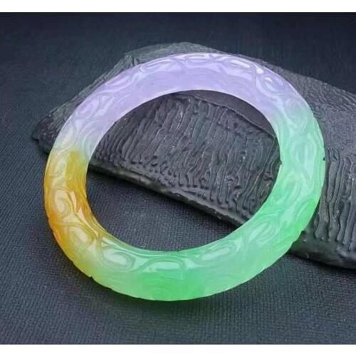 Class A Natural jadeit High ice multicolor Jade Bracelet carving bangles jewelry jade bangles Real stone women gift bracelet