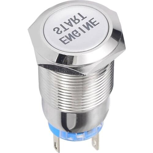 New 12V White LED Momentary Switch 19mm On/Off Button Waterproof Car Vehicle Metal Engine Start Push Button Switch Mayitr