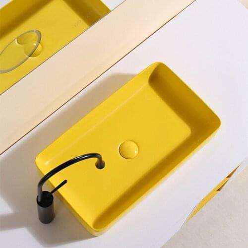 Washing Hand Basin Ceramic Wash Basin Household Lavamanos with Drainer Bathroom Basin Sink Rectangle Yellow Basin for Toilet