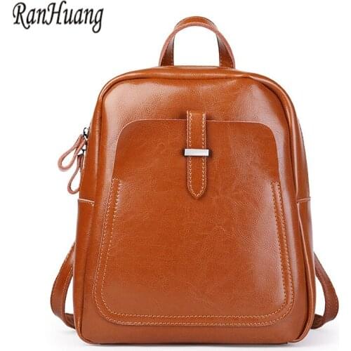 RanHuang New 2018 Women Genuine Leather Backpack Fashion Backpack Womens Travel Bags High Quality Cowhide Backpack Brown Black