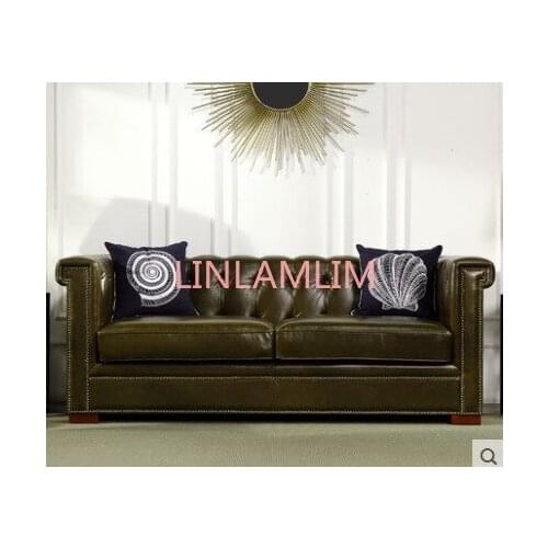 Top graded cow real genuine leather sofa sectional living room sofa home furniture couch 3-seater American style oil wax leather