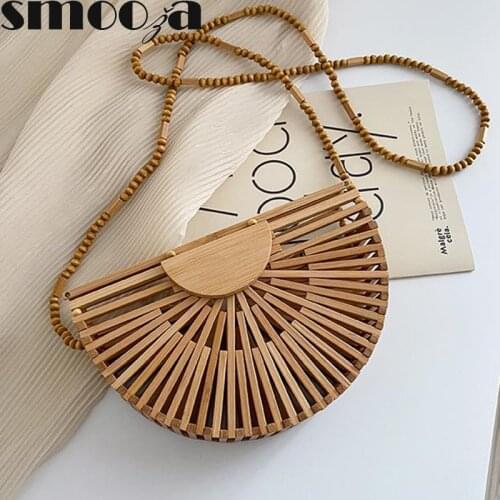 SMOOZA Casual Hollow Half Moon Straw Women Shoulder Bags Wicker Woven Crossbody Bag Summer Beach Rattan Bag Lady Purses 2021