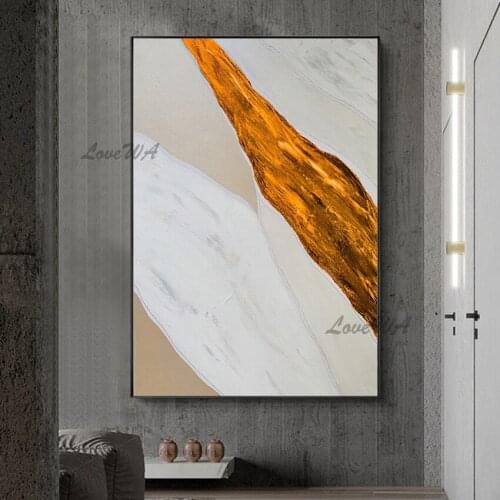 Modern Simple Abstract Painting Gold And White Contracted Design Hand-painted Wall Art New Arrival Picture For Living Room