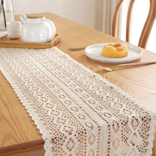 Pastoral style crochet knitting hollowed out table runners lace tassel table flag tv tea table cloth home decorate