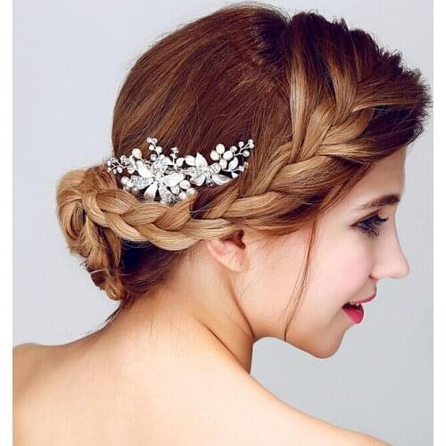 Floralbride Wired Rhinestones Crystal Freshwater Pearls Flower Wedding Hair Comb Hair Clip Bridal Headpieces Hair Accessories