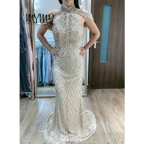 MYMB Gold Open Back Evening Gown For Women 2021 New Style Luxury Haute Couture Formal Dress MY21110