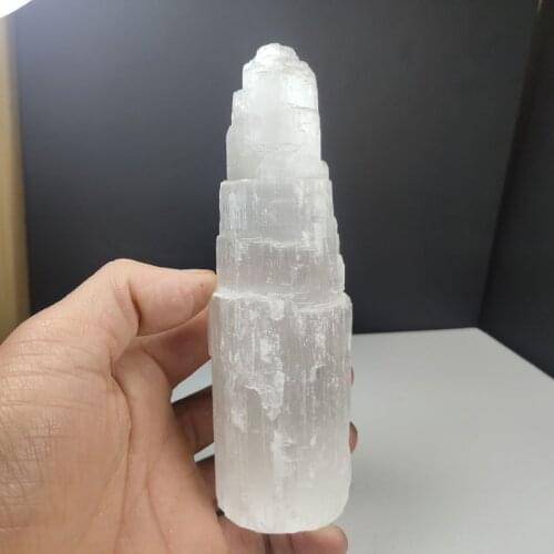 1pcs 15cm Natural Selenite Gypsum Cylindrical Tower Sculpture Crystal Ore Ornaments Figurine Craft Home Decor Collect