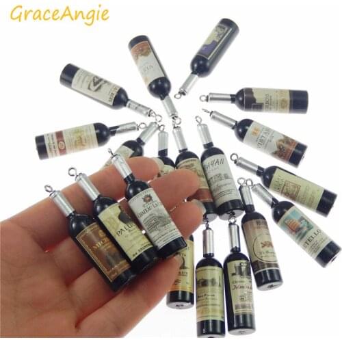 10PCS Black Resin Pendant Imitation Red Wine Bottle Shape Charms Jewelry Finding Crafts Necklace Accessory 52*7*7mm