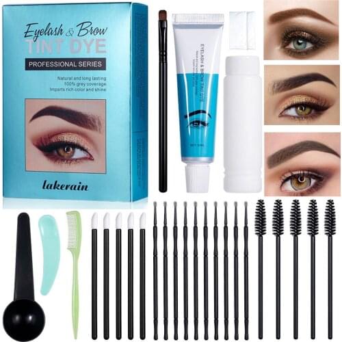 30ml Eyelash Eyebrow Tint Kit Semi Permanent Brow Dye Tattoo Cream with Brush Kit Waterproof Long Lasting Women Makeup 3 Colors