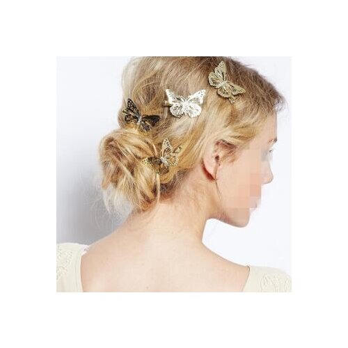 300pcs/lot DIY Simple Golden Metal Butterfly Hair Clips Retro Stereo Hollow Out Hairpins Hair Styling Tools Accessories HA846