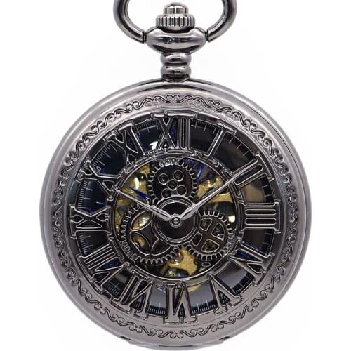 5pcs Fashion Retro Vintage Pocket Watch Necklace Chain Pendant Black Antique Steampunk Mens Mechaincal Pocket Watches New