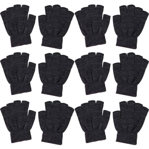 6 Pairs Adult Winter Knit Half Finger Gloves Solid Color Warm Fingerless Mittens M68C