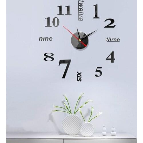 LosFick Acrylic Wall Clock Sticker Mute Living Room Decorative Self Adhesive DIY 3D Wall Clock Modern Design Mirror Wall Sticker