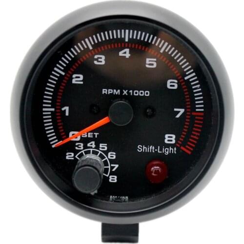 Car 95mm 3.75" Tacho Gauge 0-8000RPM Range Shift Light Black Face