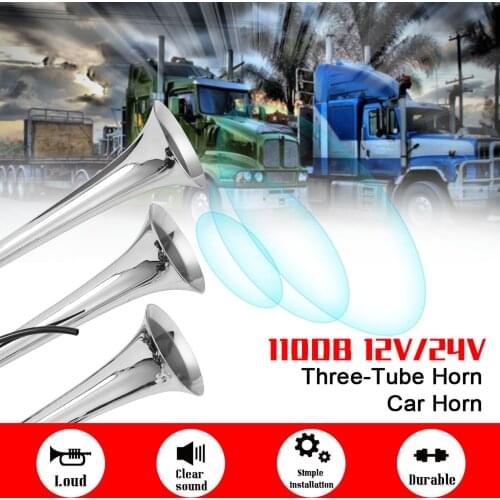 110db Three-Tube Horn Car Horn 12.0V/24V Universal Car Horn Loudspeaker Auto Modification Accessory Car Air Horns