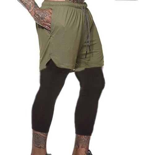 2021 New Sporting Pants Men Elastic Breathable Two Piece Running Training Gyms Ankle-Length Quick-Drying Pants M-XXXL