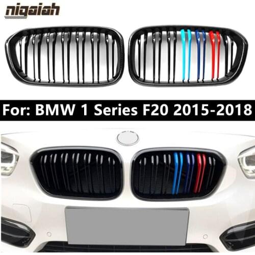 F20 Glossy Black Kidney Grill for BMW F20 1 Series 2015 2016 2017 2018 Car Front Bumper Grille M Color Double Slat Single Line