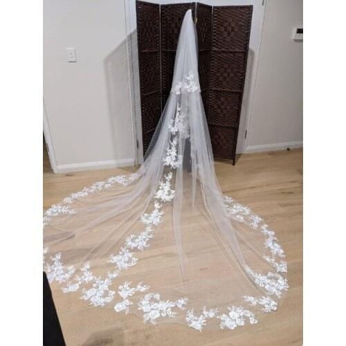 Lace Wedding veil, Vintage Wedding Veil, Floral Cathedral Veil,Floral Lace Cathedral Length Veil, Chapel Wedding Veil,Lace Chape