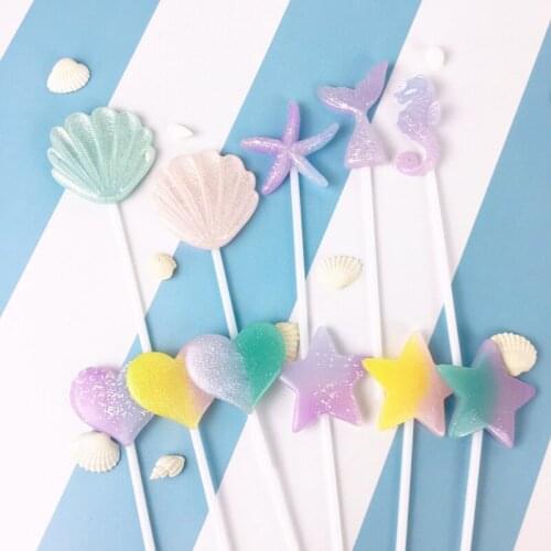 Summer Mermaid Tail Party Shell Cupcake Wrapper Star Cake Topper Birthday Party Decor Ocean World Theme Dessert Party Supply