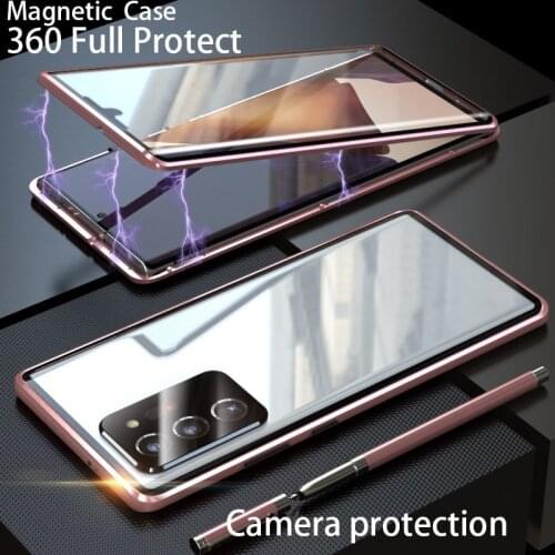 Magnetic Case For Samsung Galaxy S20 FE S20+ S20 Ultra Note 20 Ultra 360 Protection Double Sided Tempered Glass Adsorption Cover