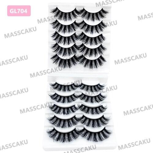MASSCAKU 5 pairs 3D Faux Mink Hair Soft False Eyelashes Fluffy Wispy Thick Lashes Handmade Soft Eye Makeup Extension Tools